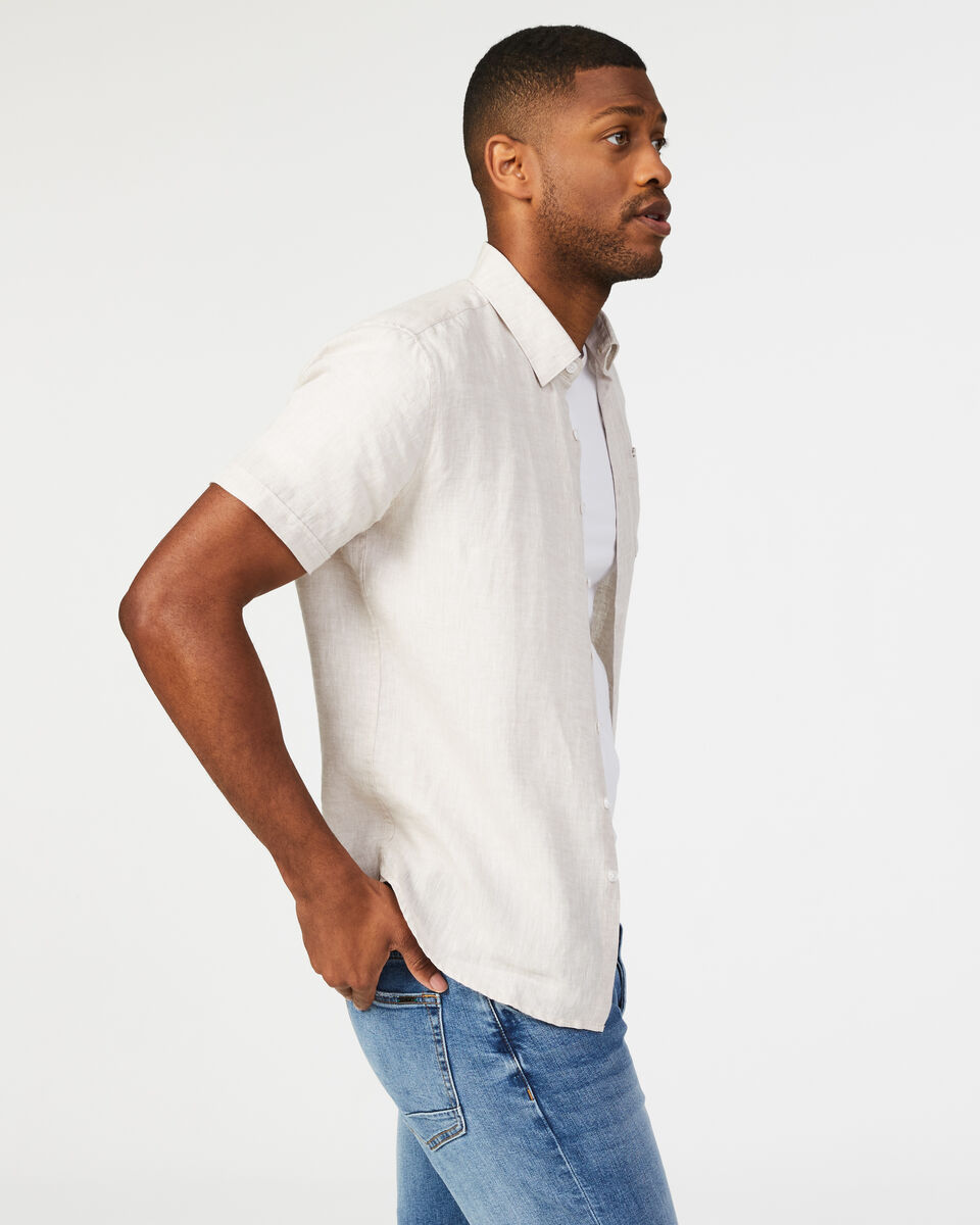 Singhs Linen Short Sleeve Shirt, Sand, hi-res